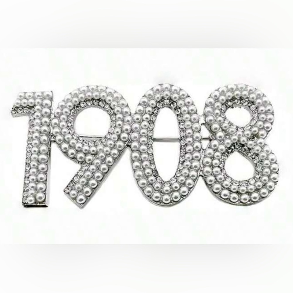 Alpha Kappa Alpha Sorority Inspired Silver Pearl 1908 Brooch Pin